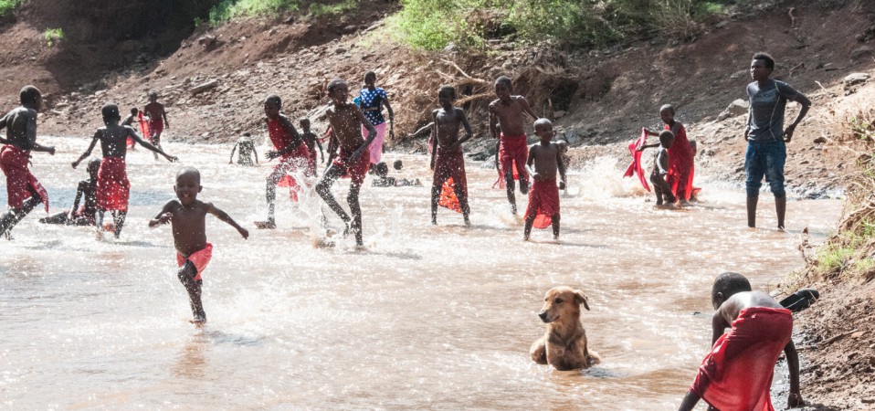 Playing in the river - Olng'arua School