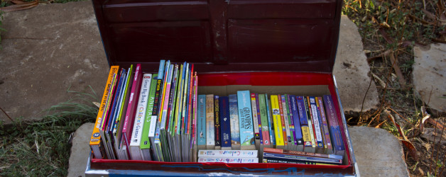 A metal box full of children's books