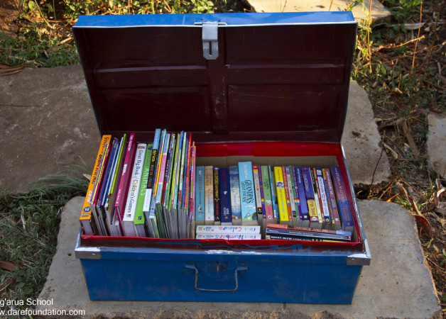 A metal box full of children's books